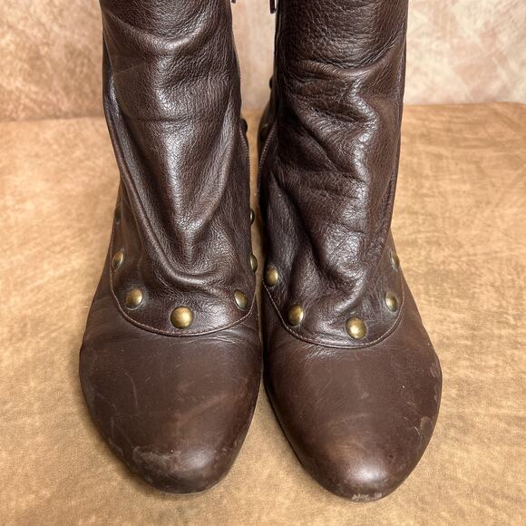 Eric Michael Web Brown Leather Studded Ankle Boots Low Heel Zip Up Western Boho - Picture 7 of 11